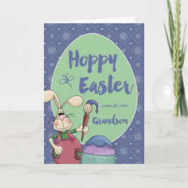Für Grandson, Hoppy Oaster Bunny Artist Malpinsel Feiertagskarte