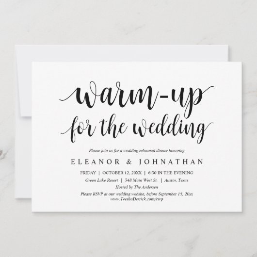 Für Hochzeiten, Probe und Abendessen Party wärmer Einladung (Vorderseite)