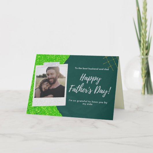 Für Husband Happy Vatertag Foto Glitzer Card Karte (Vorderseite)