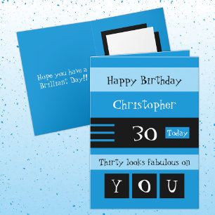 Für ihn 30. Geburtstag in Blau und Schwarz Karte