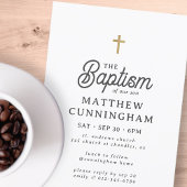 Für ihn einfache moderne, elegante Goldkreuztaufe Einladung
