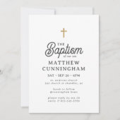 Für ihn einfache moderne, elegante Goldkreuztaufe Einladung (Vorderseite)