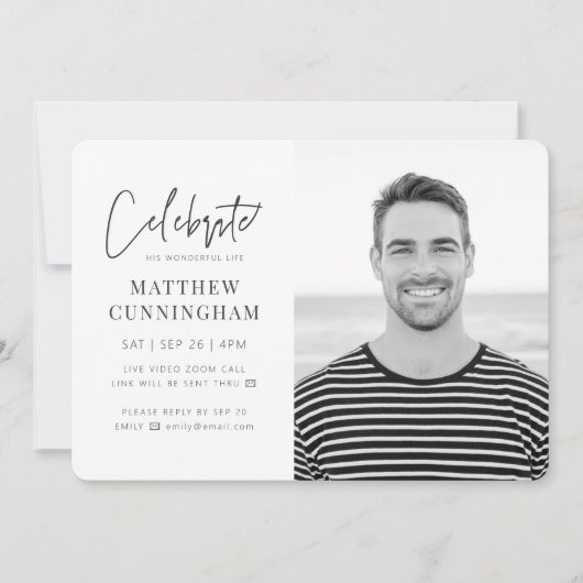 Für ihn Virtual Celebration of Life Modernes Foto Einladung (Vorderseite)