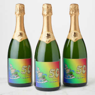 Für ihr 50-jähriges Jubiläum Rainbow Champagne Schaumweinetikett