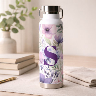 Für ihr elegantes lila Blumenmonogramm Trinkflasche