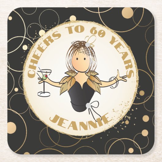 Für ihr Gold Black Cheers bis 60 fabelhafte Geburt Rechteckiger Pappuntersetzer (Vorderseite)