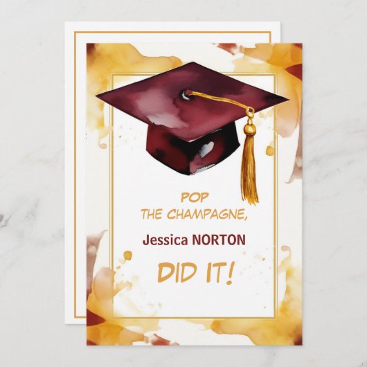 Für ihre 🎓 Mortarboard Graduierungsparty Einladung (Vorne/Hinten)