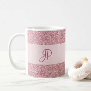 Für ihre Rose Gold Glitzer Look Template Monogramm Kaffeetasse