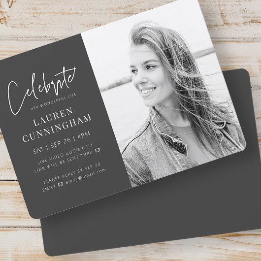 Für ihre virtuelle Feier des Lebens Modernes Foto Einladung