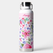Für ihren rosa Blumenmuster-Namen Trinkflasche (Rückseite)