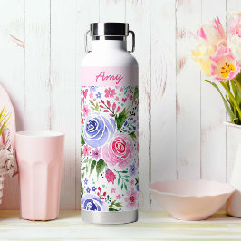 Für ihren rosa Blumenmuster-Namen Trinkflasche
