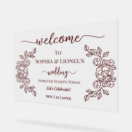 Für immer beginnt heute Maroon Minimal Willkommen Acrylschild (Winkel)