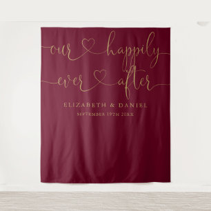 Für immer Burgund und Gold Schrift Hochzeit Wandteppich