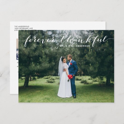 Für immer dankbar Hand Lettered Wedding Danke Postkarte (Vorne/Hinten)