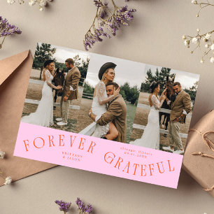Für immer dankbare Orange-Pink-Hochzeit Multi-Foto Dankeskarte