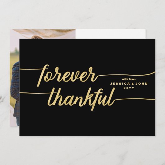 Für immer dankbare Schwarz-und GoldFoto-Hochzeit Dankeskarte (Vorne/Hinten)
