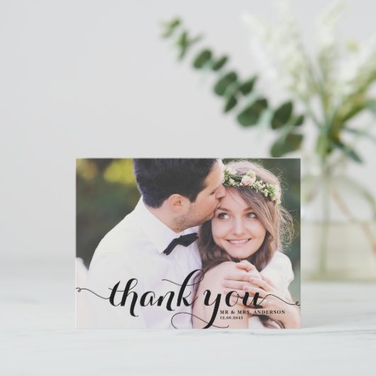 Für immer dankbare Script Wedding Danke Postcard Postkarte (Stehend Vorderseite)