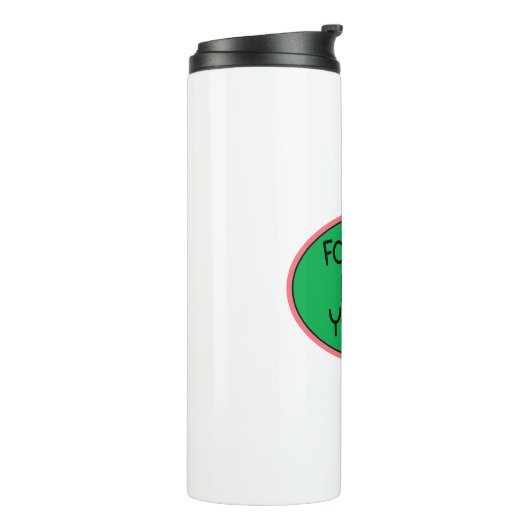 Für immer ein junges Aufkleber-Overlay-Element. Thermosbecher (Nach links gedreht)