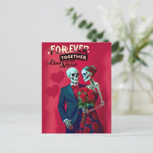Für immer ein Skelettpaar in der Liebe Postkarte (Stehend Vorderseite)