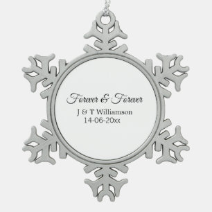 Für immer & ewig fügen Sie den Namen des Paares Da Schneeflocken Zinn-Ornament