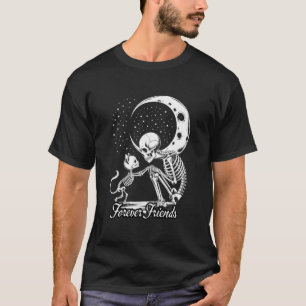 Für-immer-Freunde-Skelett-Katze-Gotisch-Mond-Hallo T-Shirt