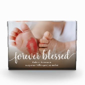 Für immer gesegnet | Lässig Script Baby Birth Stat Fotoblock (Vorderseite)