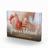 Für immer gesegnet | Lässig Script Baby Birth Stat Fotoblock (Rechts)