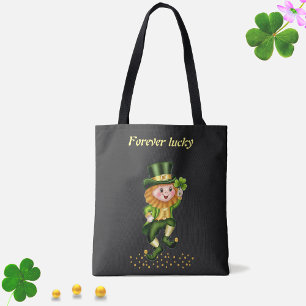 Für immer Glücklicher Grüner Gnom & Gold Konfetti Tasche
