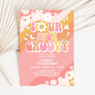Für immer groovy Groovy Daisy Hippie 4. Geburtstag Einladung