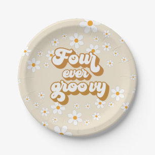 Für immer groovy Retro-Gänseblümchen 4. Geburtstag Pappteller
