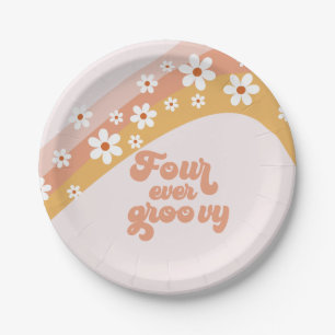 Für immer groovy Retro Gänseblümchen Regenbogen 4. Pappteller