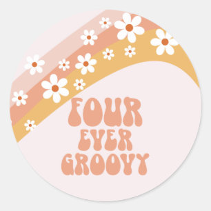 Für immer groovy Retro Gänseblümchen Regenbogen 4. Runder Aufkleber