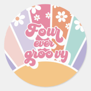 Für immer groovy Retro Sonnenschein Regenbogen Gän Runder Aufkleber