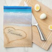 Für immer | Herzen in Sand Beach Geschirrtuch (Viertel Falte)