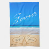 Für immer | Herzen in Sand Beach Geschirrtuch (Vertikal)