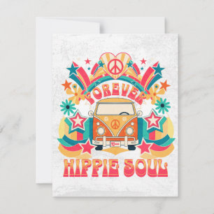 Für immer Hippie-Seele - Bunter Bus Feiertagskarte