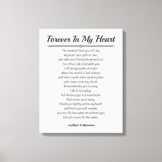 Für immer im Herzen Leinwanddruck (Vorderseite)