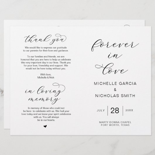 Für immer in der Liebe, faltbare Hochzeitsprogramm (Vorne/Hinten)