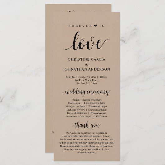 Für immer in der Liebe, moderne Hochzeitfeier, Kra Programm (Vorne/Hinten)