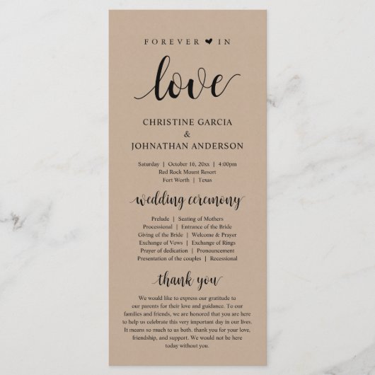 Für immer in der Liebe, moderne Hochzeitfeier, Kra Programm (Vorderseite)