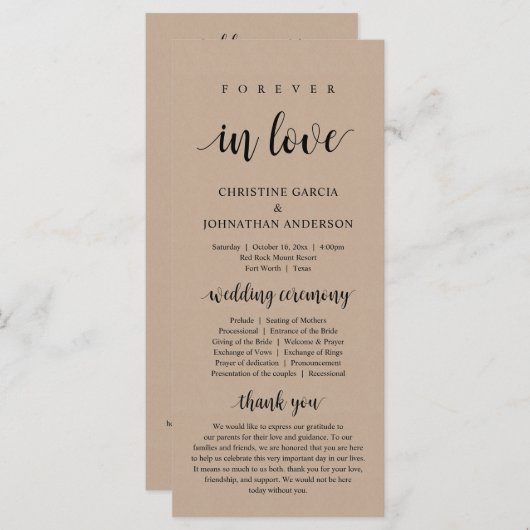 Für immer in der Liebe, moderne Hochzeitfeier, Kra Programm (Vorne/Hinten)