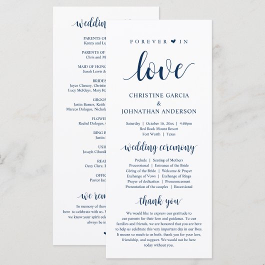 Für immer in der Liebe, Moderne Hochzeitsfeier, Ma Programm (Vorne/Hinten)