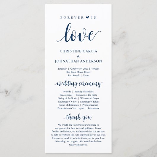 Für immer in der Liebe, Moderne Hochzeitsfeier, Ma Programm (Vorderseite)