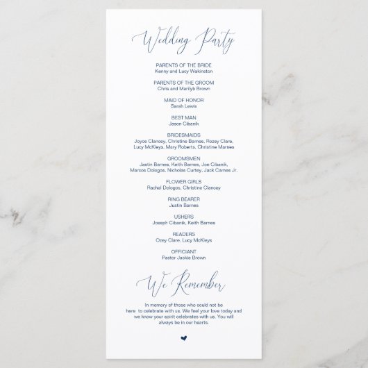 Für immer in der Liebe, moderne, klassische Hochze Programm (Rückseite)