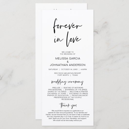 Für immer in der Liebe, Modernes Minimalistisches Programm (Vorne/Hinten)