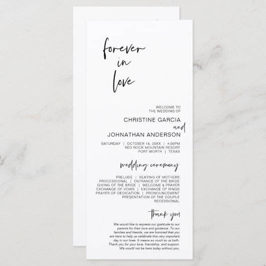 Für immer in der Liebe, Modernes Minimalistisches Programm (Vorne/Hinten)