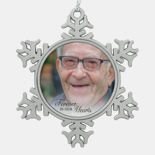 Für immer in unserem Foto zur Erinnerung an die He Schneeflocken Zinn-Ornament (Vorderseite)