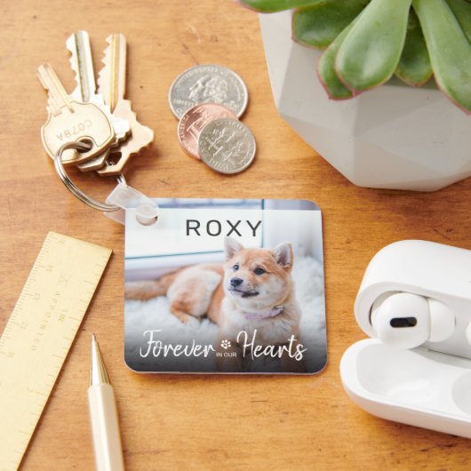 Für immer in unserem Heartnamen Pet Loss Memorial Schlüsselanhänger (Schreibtisch)