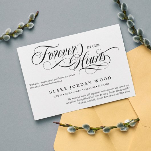 Für immer in unserem Hearts Baby Memorial Ankündigung