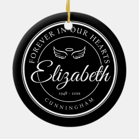 Für immer in unserem Hearts Funeral Memorial Angel Keramik Ornament (Hinten)